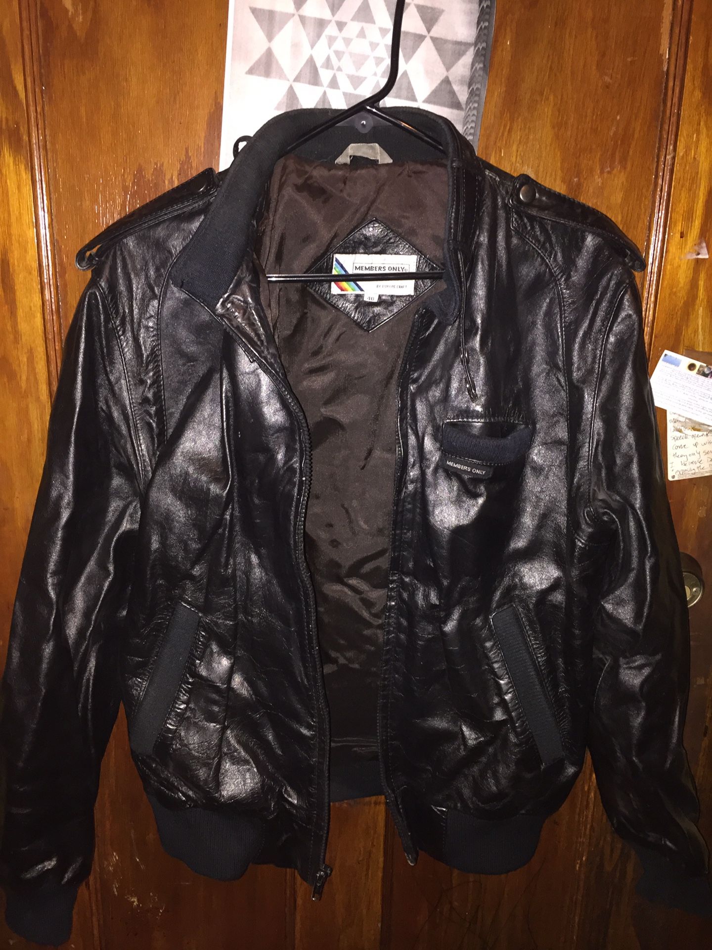 RARE Black Leather Member's Only Jacket Size 42 Rainbow Label VINTAGE 1980's $50