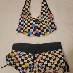 Checker  Black and White Crop Top and checker Mini Bootie Shorts Size Small 