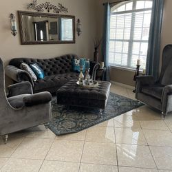 Velvet Hemisphere  Sofa With 2 Wing Chairs 