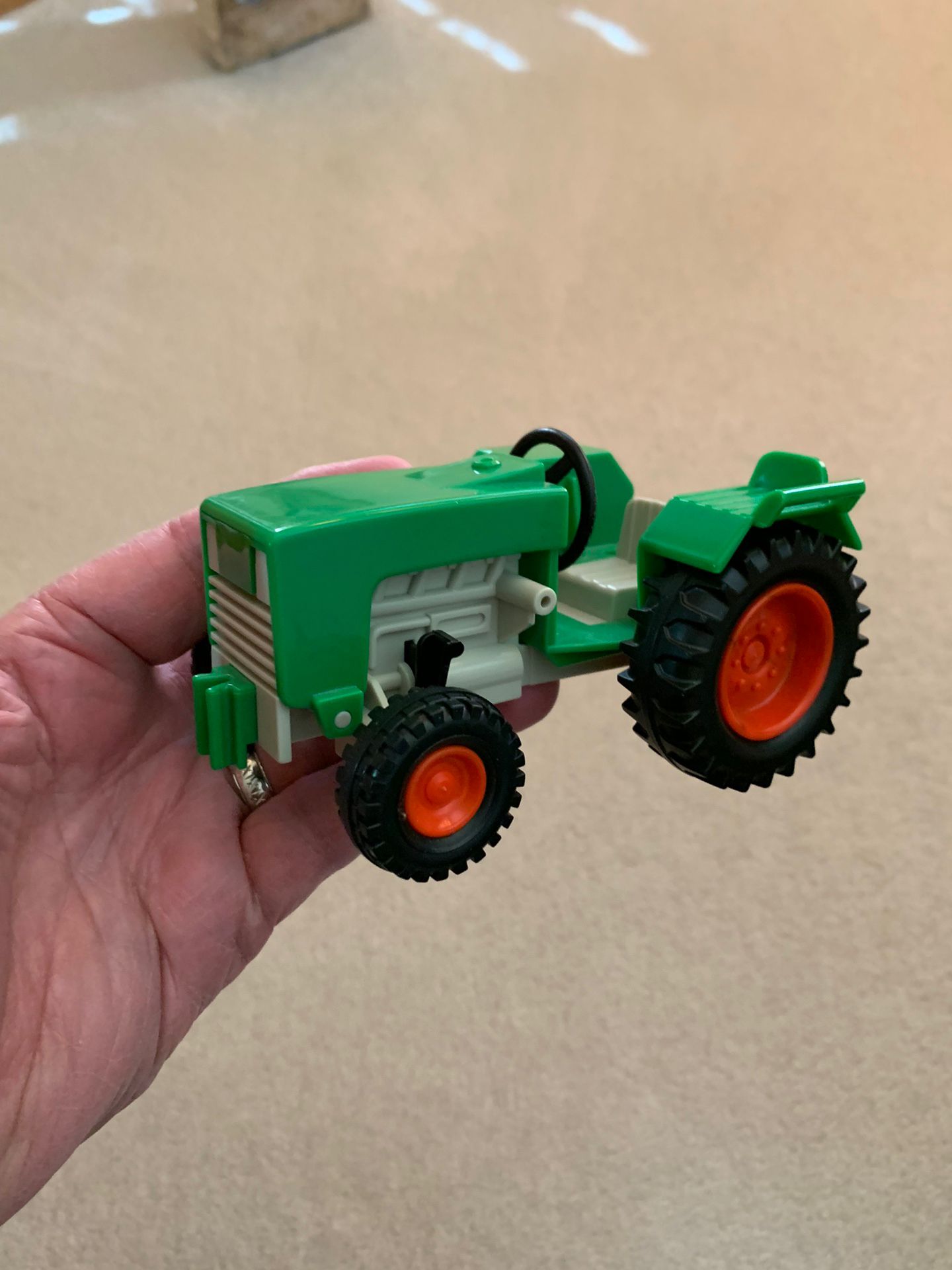 TOY Vintage 6” GREEN & RED FARM TRACTOR—Brand Unknown