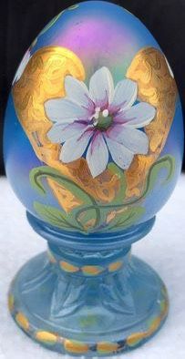 Fenton Limited Edition Hand Painted Floral Pedestal Egg W/Gold Detailing