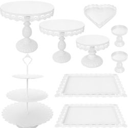 White Set of 9 Cake Stands Metal Cupcake Stand Set Multiple Styles Candy Fruit Display Tower Dessert Plate Cake Serving Tray for Birthday Party