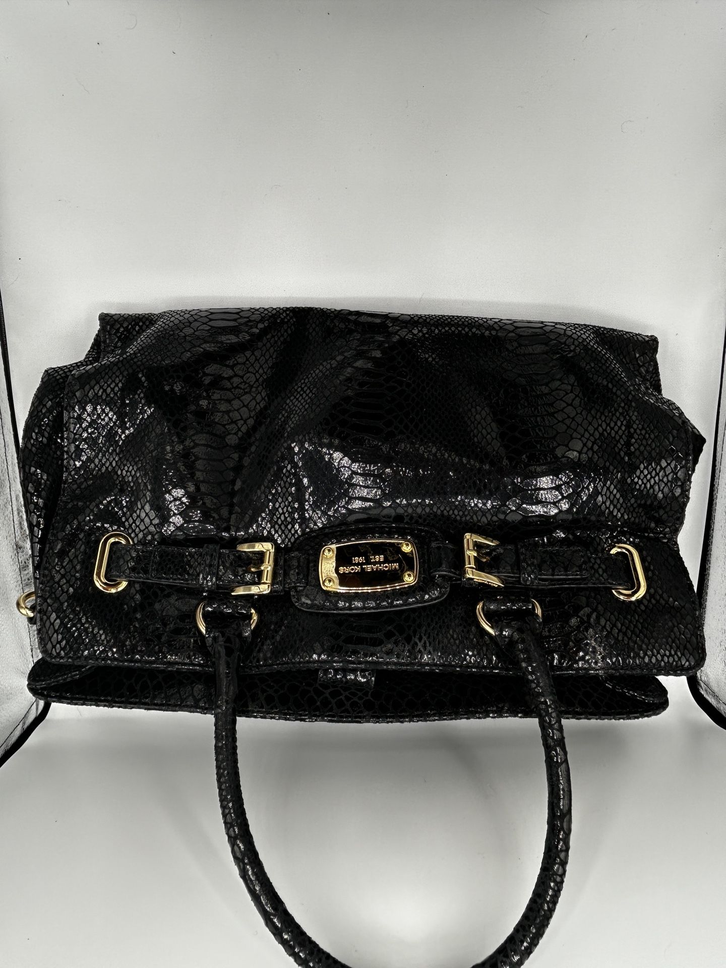 Authentic Michael Kors Large Fulton Python Top Zip Black Leather Satchel $398 Retail. Wallet Included