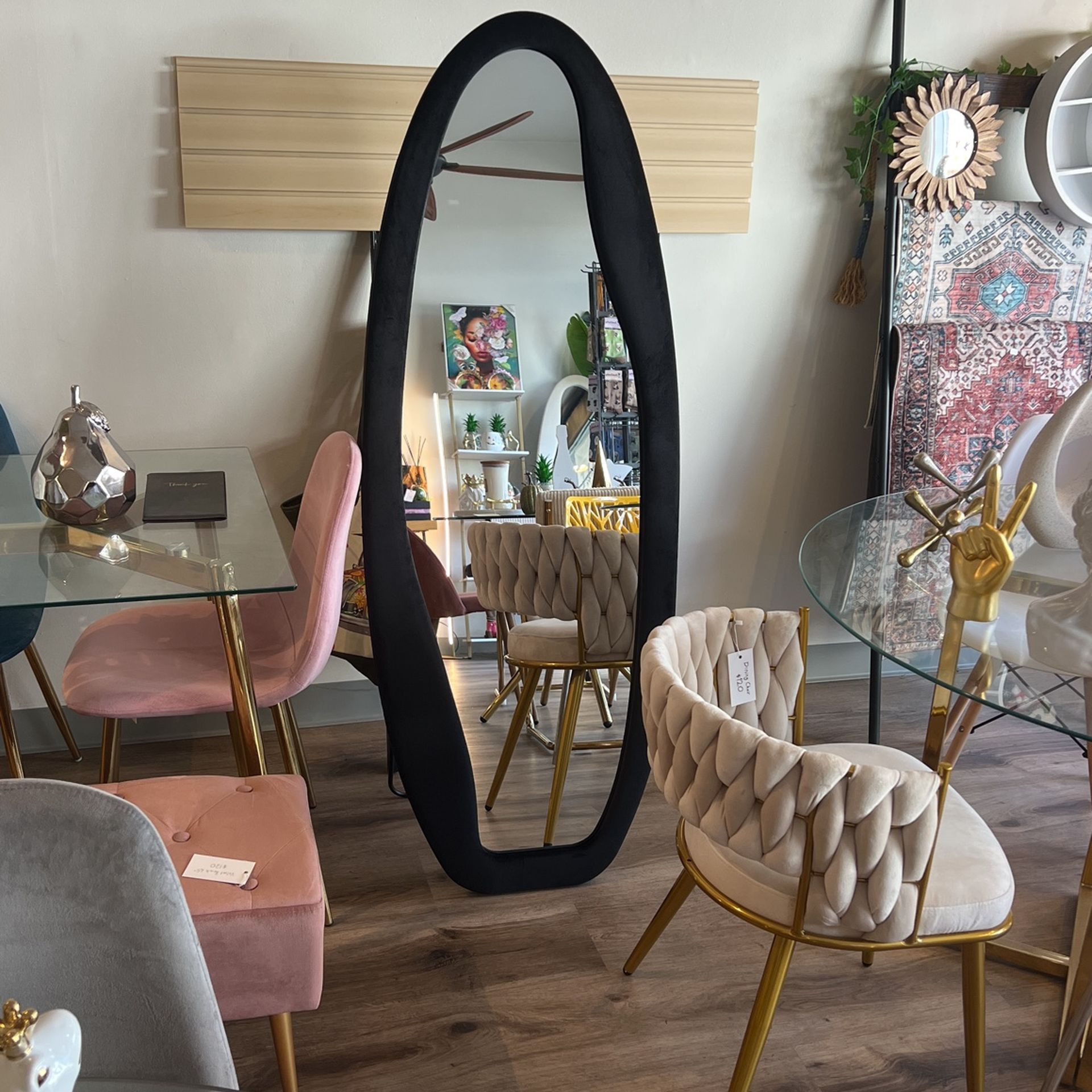 Black Boho Curved Minimalistic Aesthetic Full Body Mirror