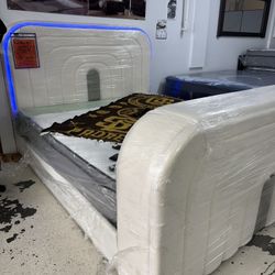 Luxury White King Bed & Mattress Set 