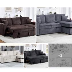 $380 . 2-P Convertible Sectional  Sleeper Sofa W/ Cupholder Sofa Storage & USB Ports  89”x 59”X36”H