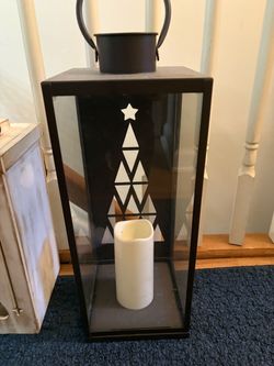 Black Metal Christmas Tree Candle Lantern