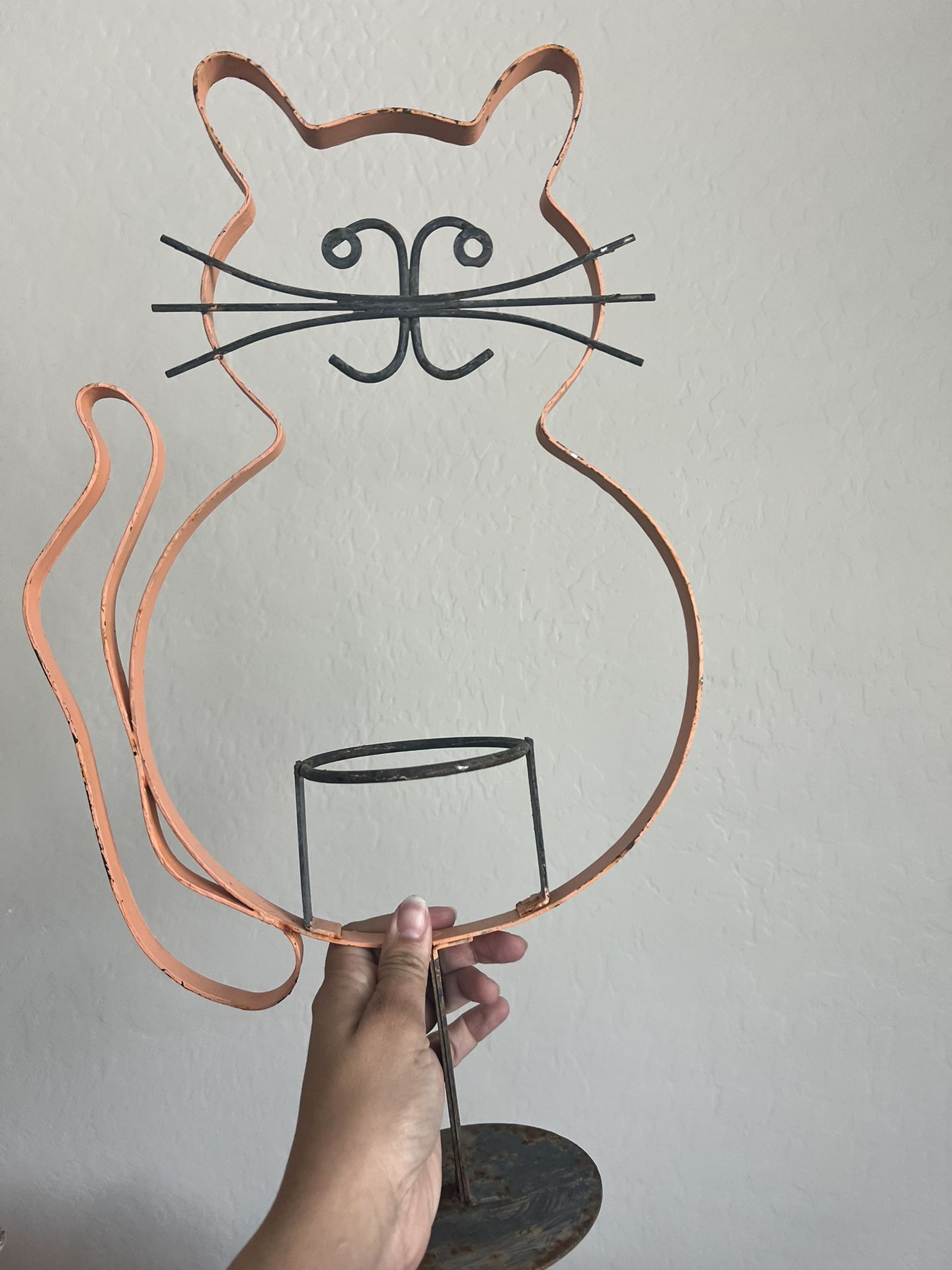 Metal Cat Candle Holder Plant Stand 20in