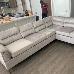 Vogue Silver Velvet Sectional / couch /Living room set