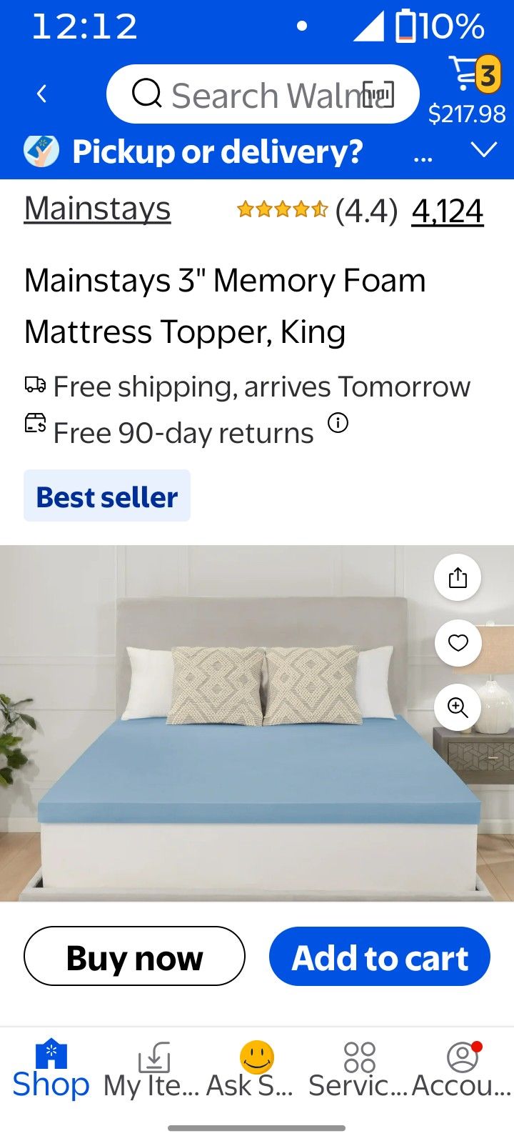 Mainstay At Walmart 3 Inch King Topper