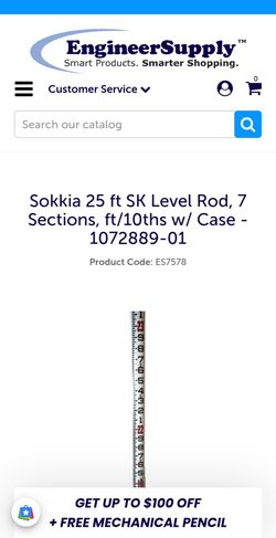Sokkia 25 ft SK fiberglass Level Rod, 7 Sections