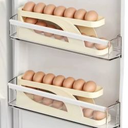 2 Pcs / Durable Auto-Scrolling Egg Dispenser, Stackable Refrigerator Egg Rack Holder, Space-Saving Egg Storage Organizer for Home 