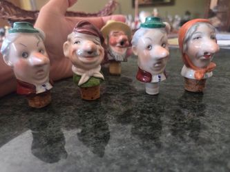 Vintage Germany Porcelain Bottle Stoppers- 5 pcs. SET