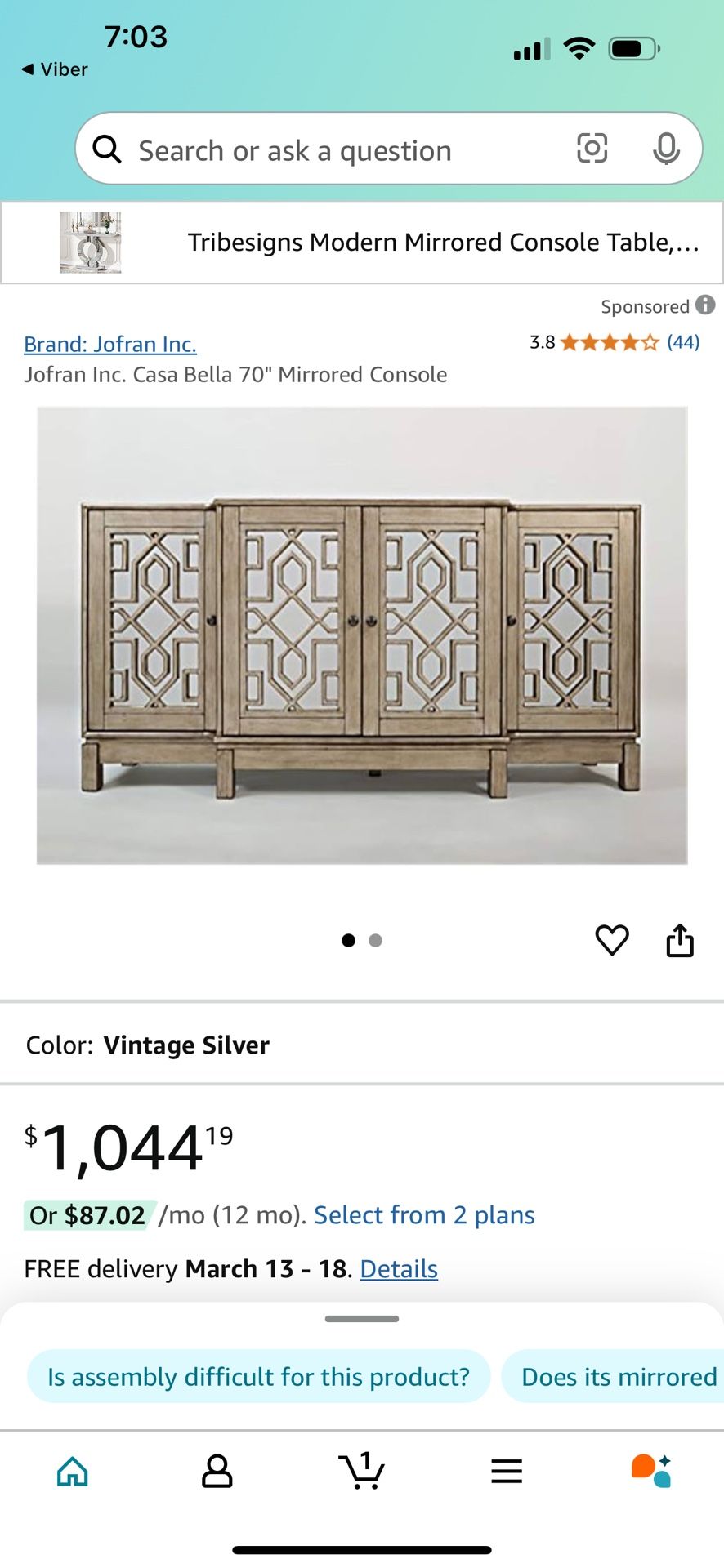 70” Mirrored Console