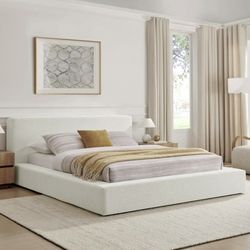 New - Chenille Cloud Fabric Queen Platform Bed Frame