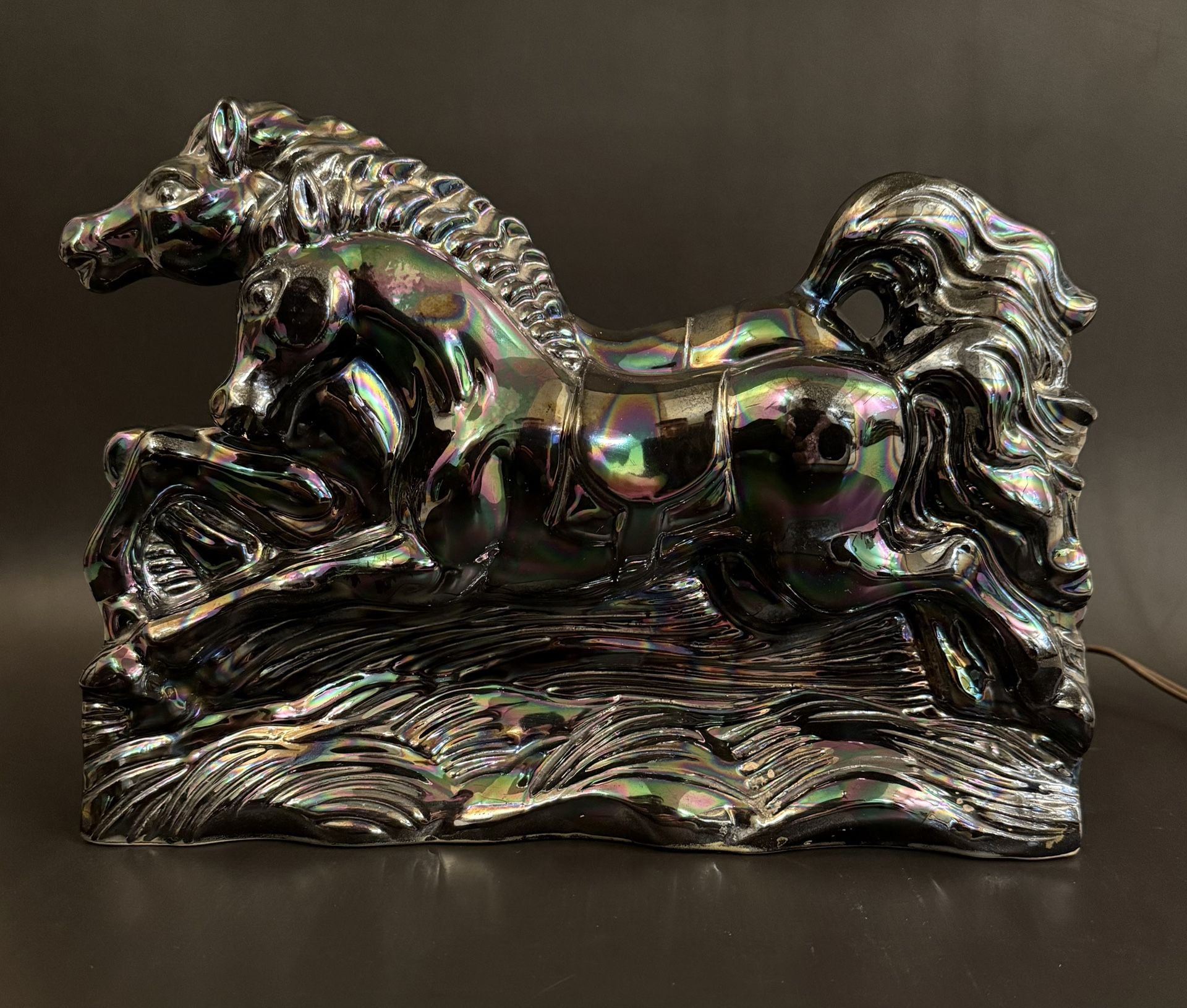 Vintage Black Horse Ceramic TV Planter Lamp