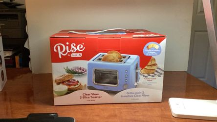 New Rise by DASH Clear  view 2- slice toaster ( sky blue) NIB