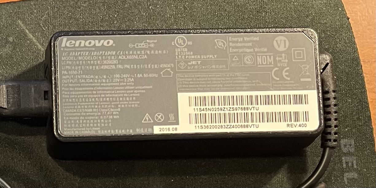 Lenovo 65W 20V AC Adapter ADLX65NLC2A 