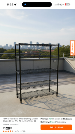 HDX 5-Tier Steel Wire Shelving Unit – New Condition, 36in W x 72in H - Decatur, GA