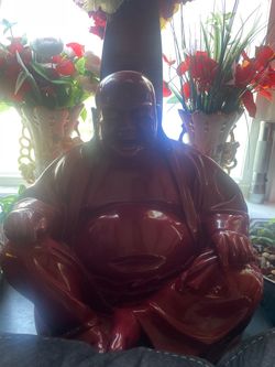Large Red Laughing Buddha Statue
