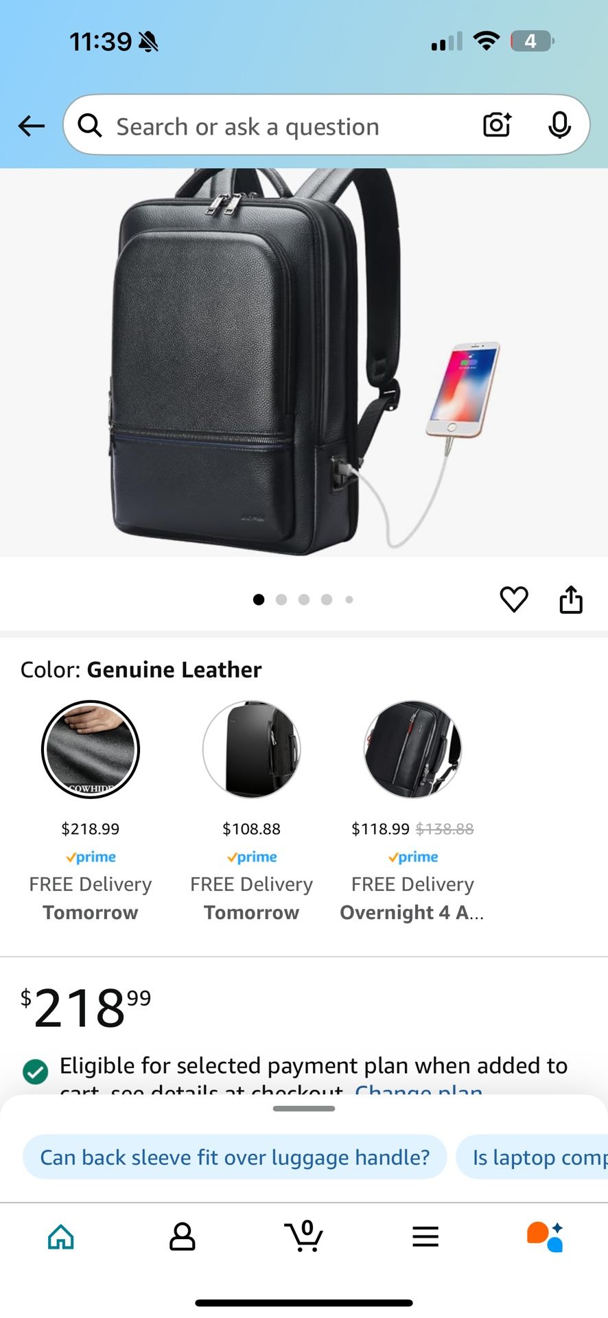BOPai Genuine Leather Backpack for Men Multi-Function 15.6 inch Laptop Premium Executive Business Travel Friendly Smart Rucksack with USB Charging Ant