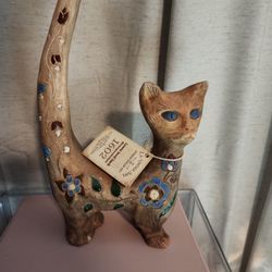 Vintage Tonala Mexican Pottery Cat
​Ken Edwards Era Folk Art
​Hand-Painted Burnished Clay Figurine
​Mid-Century Mexican Tonala Long Tail Cat