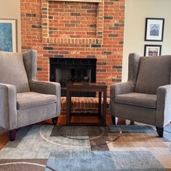 Gorgeous pair of high back wing back chairs for sale 
