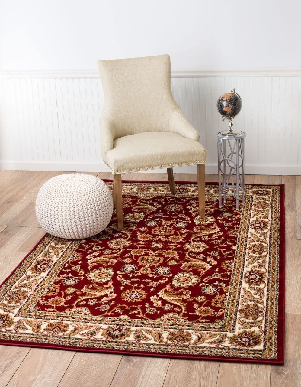 Burgundy Gold And Beige Oriental Area Rug 