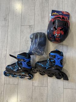 Zpm sports inline roller skates Size U.S 1-4 Years Old Adjustable Blue / Black Medium With Helmet And Knee Protection