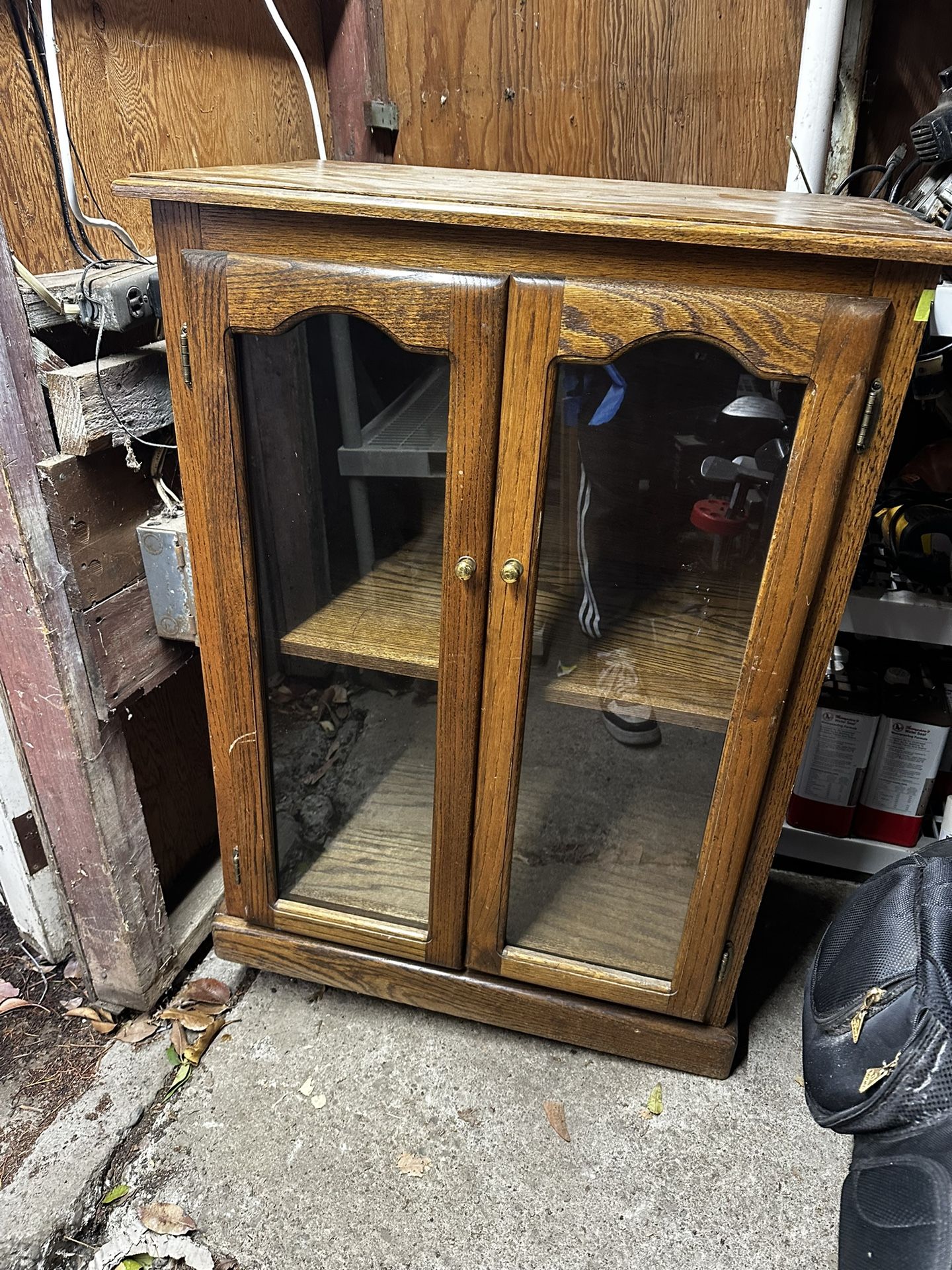 Two Shelf White Oak Display Cabinet W Glass Antique