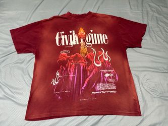 Civil Regime Ritual Graphic Tee Red Maroon Acid Wash Oversized T-Shirt Sz XXL