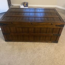 Wood And Iron Coffee Table With Hidden Compartment