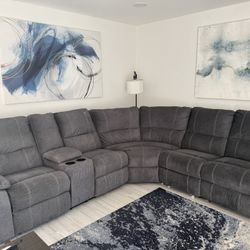 L Shaped Sectional Sofa With 3 Electric Recliners 