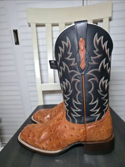Cody James Full Quill Cognac Ostrich Exotic Western Boots Square Toe Size 9.5 D