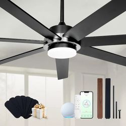 72" Black Smart Ceiling Fan with Light and Remote via WIFI Alexa APP Control,6 Speed Quiet DC Motor,Dimmable,7 Wood Blades Indoor Outdoor Ceiling Fans