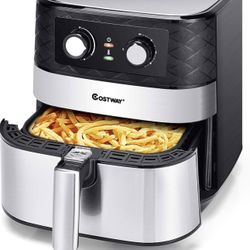 COSTWAY Electric Hot Air Fryers Oven, 1700W Oilless Cooker with Timer & Temperature Control, NonstickFry Basket, Auto Shutoff Protection, Black, 5.3 Q