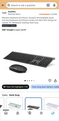 Wireless Keyboard and Mouse, Vssoplor Rechargeable Quiet Full-Size Keyboard and Mouse Combo Set Ultra Slim Design for Laptop, PC, Notebook, Desktop-Da