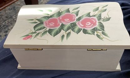 Wooden Jewelry Box,  Approximately 6x3 “ With Mirror For Earrings And Rings 