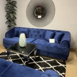 🦋Showroom,Fast Delivery, Finance,Web🦋Dubai Navy Blue Sofa & Loveseat Babyface Upholstery , Black Available 