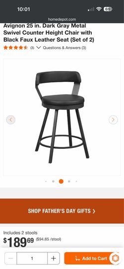 Dark Gray Metal Swivel Counter Height Chair with Black Faux Leather Seat (Set of 6)