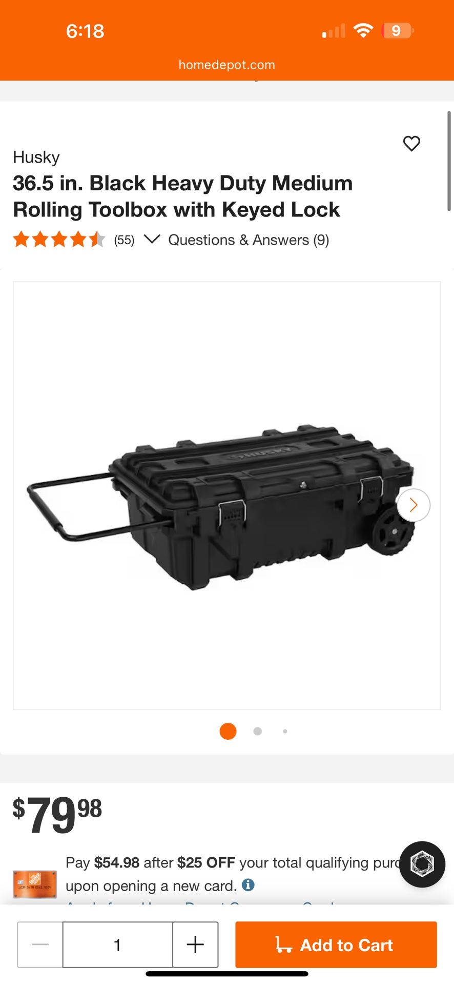 Husky 36.5 in. Black Heavy Duty Medium Rolling Toolbox with Keyed Lock
