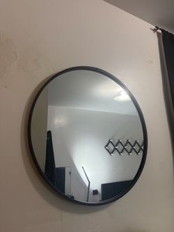 Large Round Wall Mirror with Black Frame