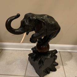 Antique Elephant On A Ball Bronze Metal Figurine/Statue