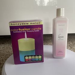 NEW continuous color changing fusion candle & Partylite lavish body lotion "happy moments" scent variant