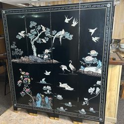 Chinese Black Lacker Room Decider 4 Panel 