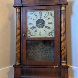185 year old E.N. Welch weight driven antique clock.  Stunning quality mahogany wood grain. Made around the year 1835. Appears to be all original