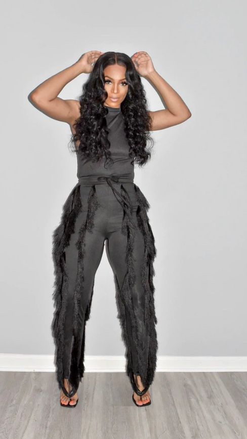 Black Fringe Pant Set