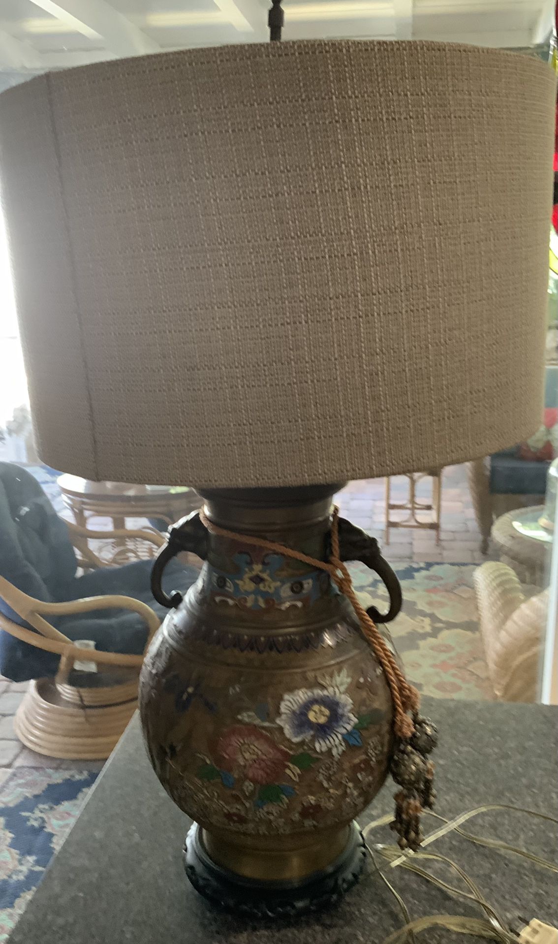 Antique Brass Closine  Lamp 31 Tall With Shade