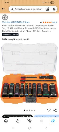 Klein Tools 65239 KNECT Flip-20 Deep Impact Socket Set, 20 SAE and Metric Sizes with MODbox Case