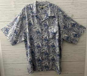 Tommy Bahama Blue/Cream Silk Hawaiian Camp Shirt Men’s XL